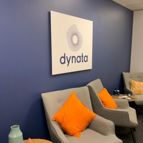 dynata reception sign signage at dynata office